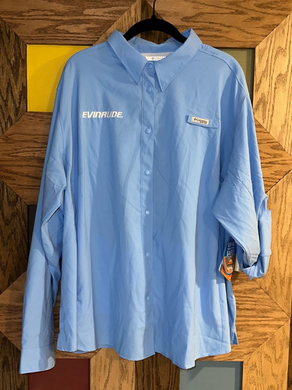NWT Columbia PFG Evinrude Logo Tamiami II Blue Long Sleeve Shirt Women’s 3X